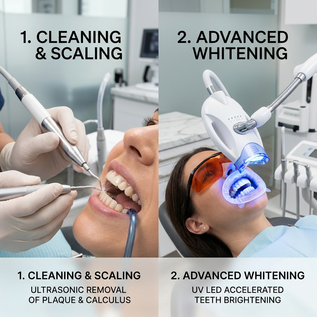 Detartraj cu scaler vs albire dentară cu lumină UV