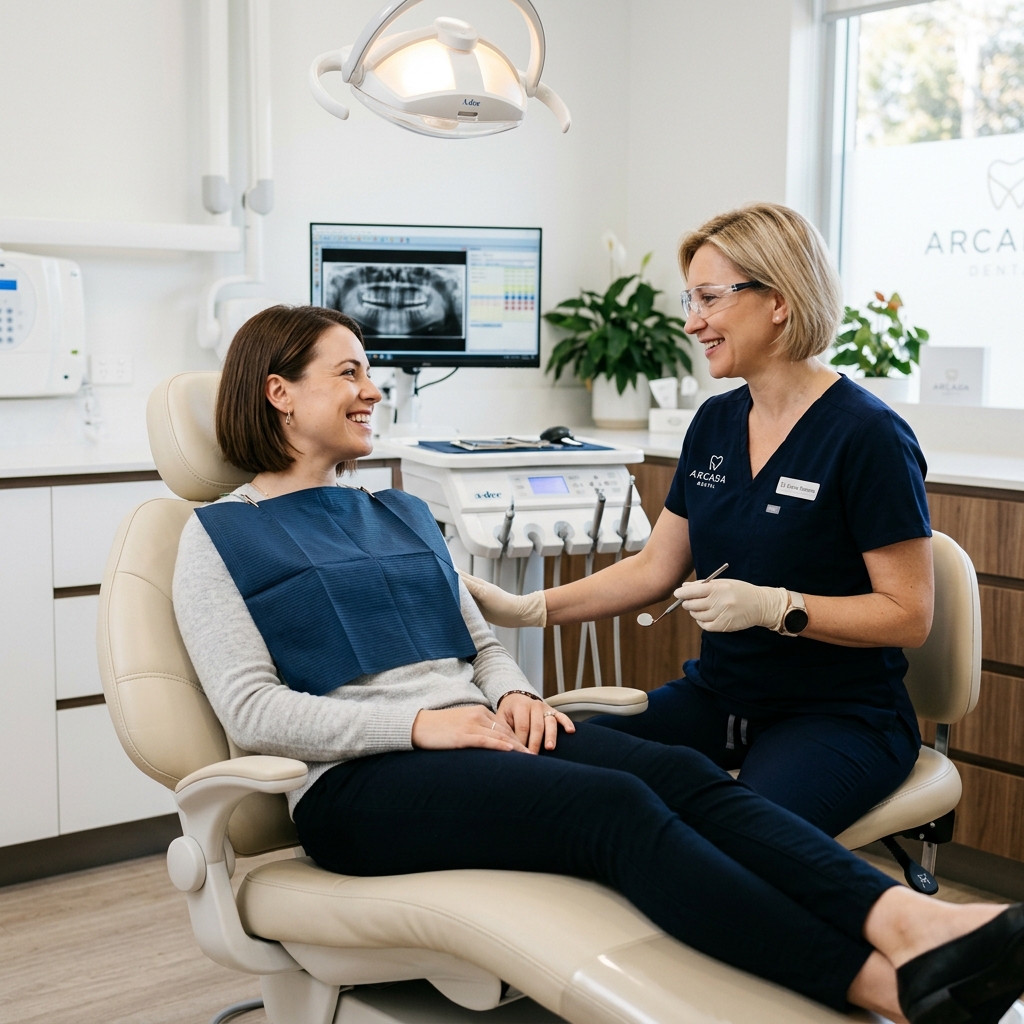 Pacient relaxat fără durere în timpul unui detartraj la clinica stomatologică